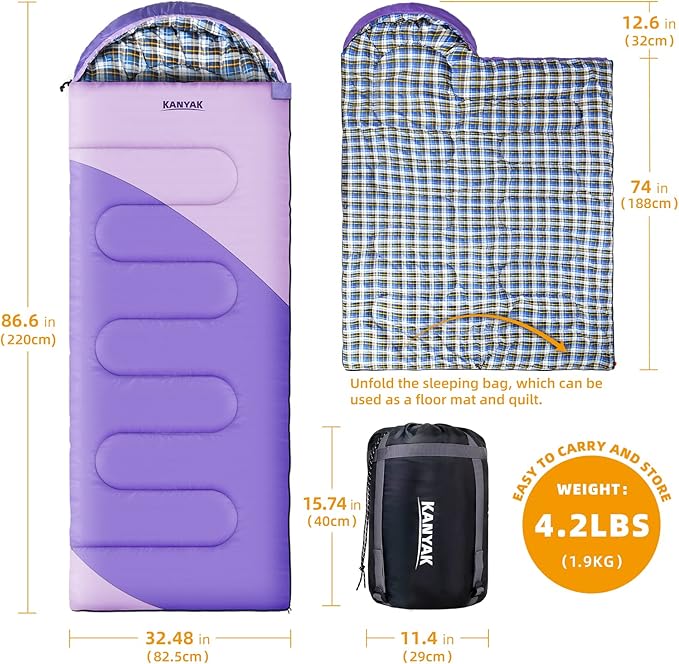 Camping Sleeping Bag, 32℉ Sleeping Bags for Adults Kids Teens Cold Weather Warm Sleeping Bag Winter for 3-4 Season Camping, Camping Gear Equipment, Traveling, and Outdoors