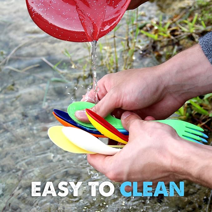 Tapirus - Spork to Go V8 Set - 7-inch BPA Free Sporks - Spoon, Fork and Knife Combo Utensils Flatware Mess Kit for Camping and Outdoor Activities - with Bottle Opener and Carrying Case - Pack of 8