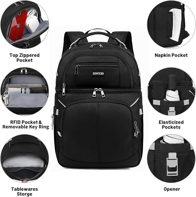 Insulated Cooler Backpack,Double Deck Leakproof Cooler Bag,Insulated Backpack Cooler Lunch Backpack for Men Women
