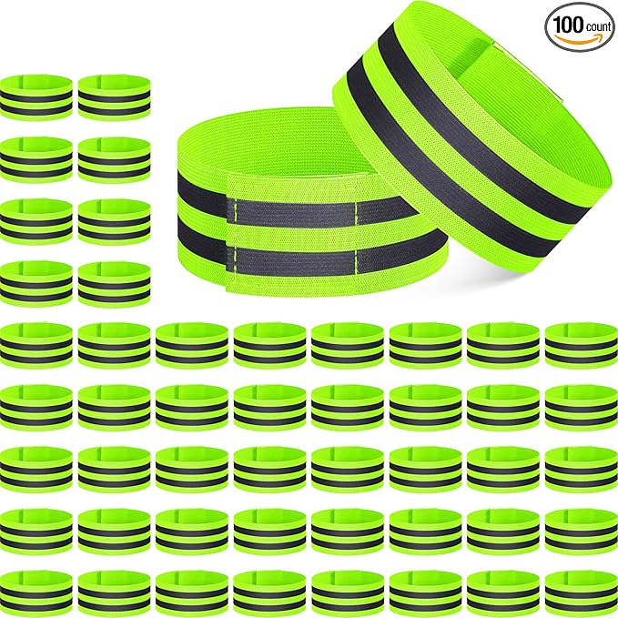 Yilloog 100 Pcs Reflective Arm Bands for Night Walking Reflector Bands Wrist Arm Ankle Leg High Visibility Reflective Gear Safety Reflector Tape Straps for Cycling and Running