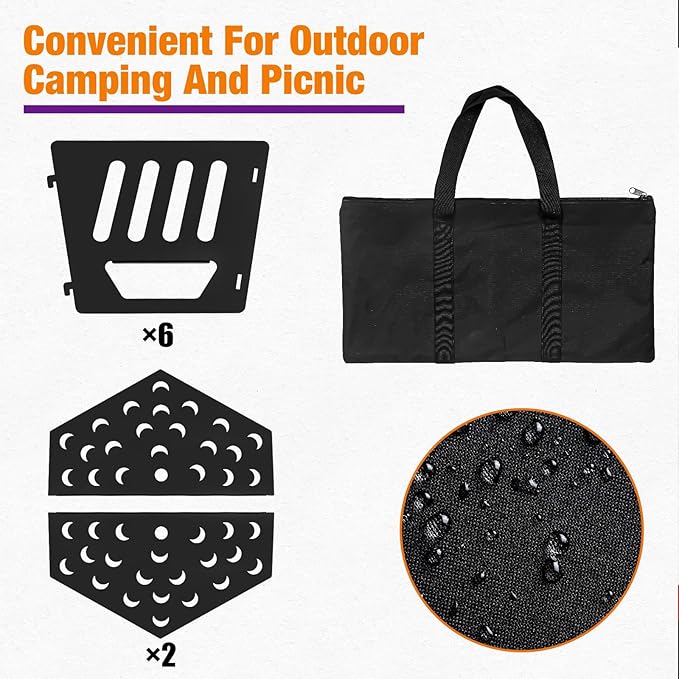 24-inch Fire Pit, Outdoor Portable Wood-Burning Fire Pit Log Stove Fireplace for Camping, Backyard, Garden Picnic Patio and Beach. Comes with A Carry Bag