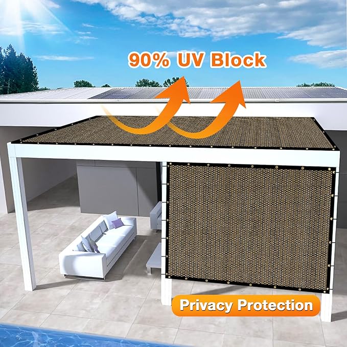 Artpuch Outdoor Pergola Shade Cover 5x21 FT Sun Shade Cloth with Grommets Mocha 90% UV Protection Canopy Patio Privacy Screen (Customized Available)