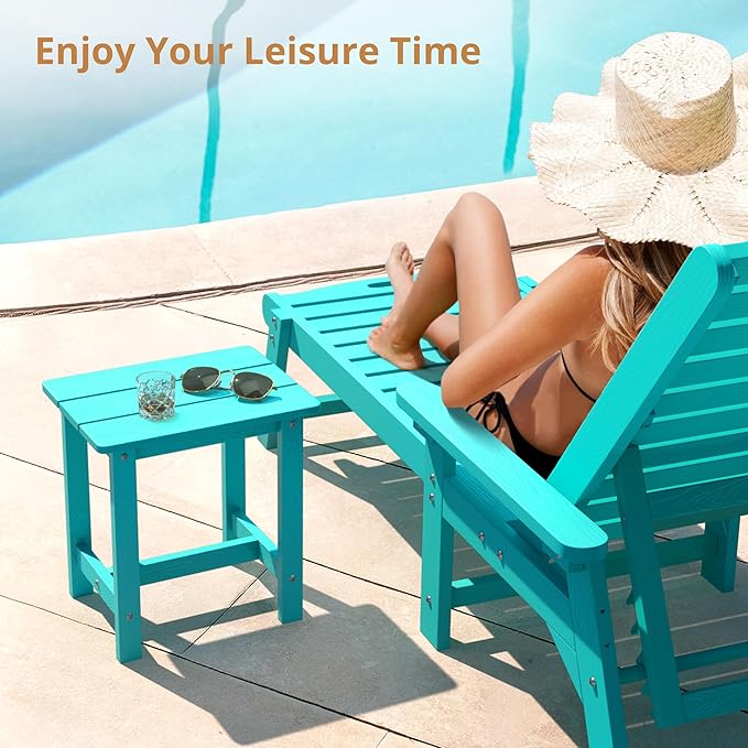 LUE BONA Outdoor Side Table Set of 2, HDPS Small Outdoor Table, Adirondack Side Table, Outside End Table for Patio, Deck, Pool, Weather Resistant/Easy Maintenance/Indoor or Outdoor Use, Aruba Blue
