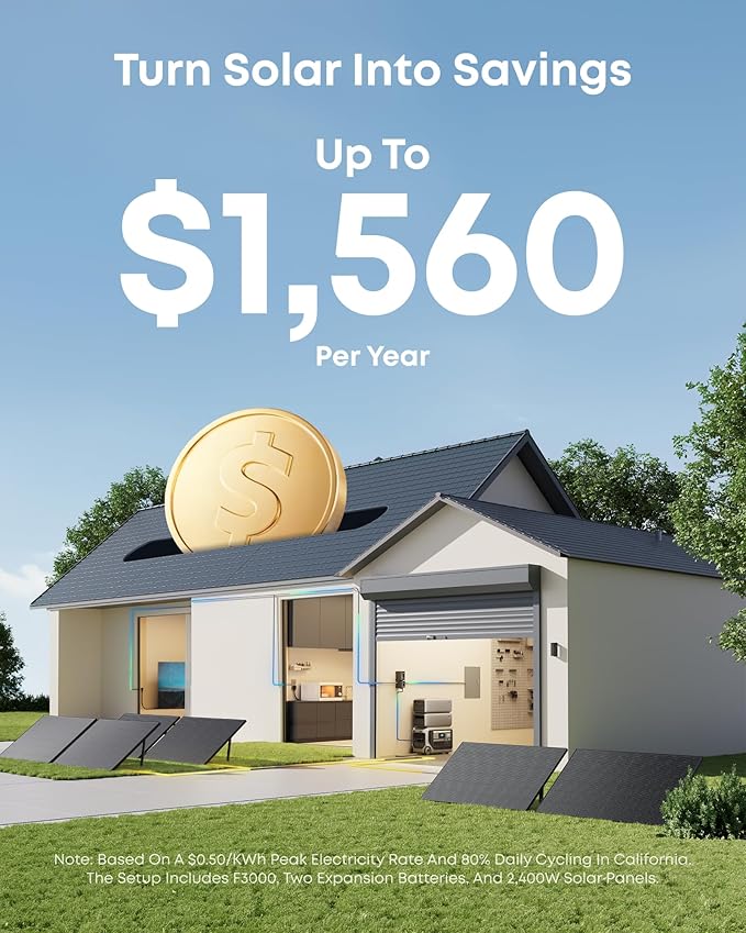 Anker SOLIX F3000 Portable Power Station, BP3000 Expansion Battery, and 400W Solar Panel, 6kWh, 6,000W Recharging, Solar Generators for Home Use, For Power Outages, RVs, Emergencies