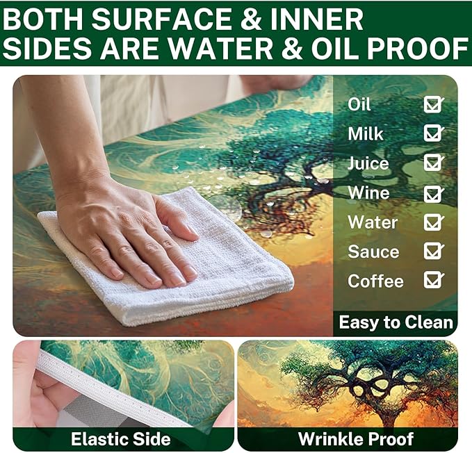 Picnic Table Cover with Bench Covers Elastic Edges, Tree Camper Fitted Table Cover, Outdoor Patio Camping Essentials 72 Inch 3PCS, Waterproof Camping Fitted Tablecloth with Drawstring Bag