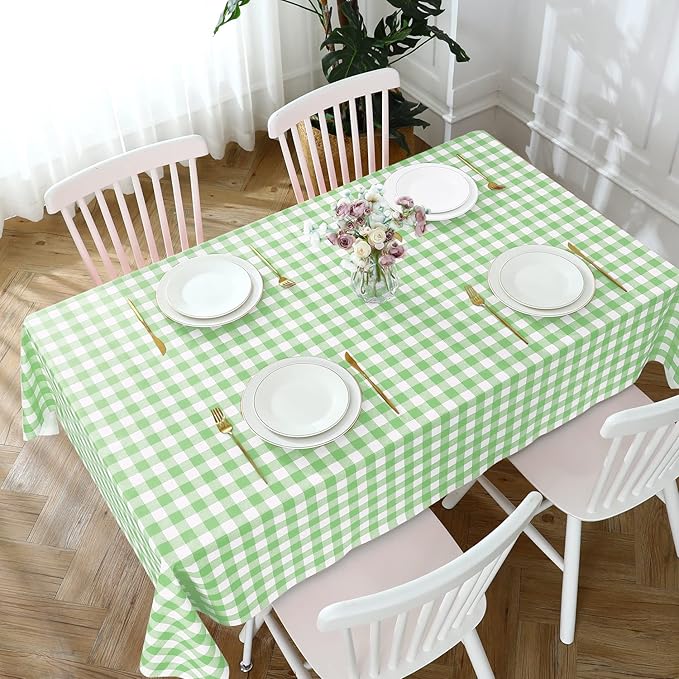 Romanstile Square Vinyl PVC Tablecloth, 100% Waterproof Buffalo Plaid Plastic Table Cloth, Oil Proof Heavy Duty Wipeable Table Covers for Dining/Camping/Picnic/Outdoor - 54 x 54, Light Green