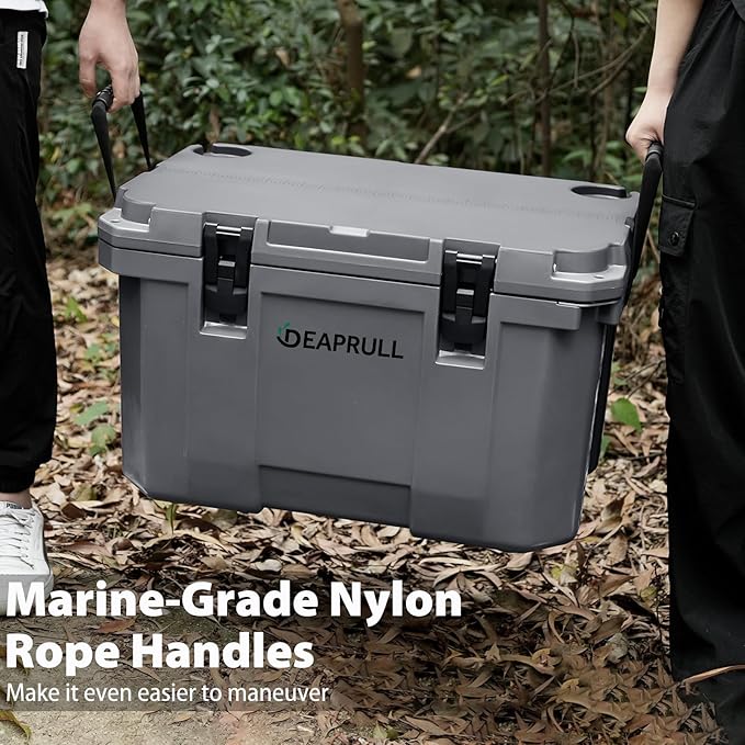 Hard Cooler, Insulated Ice Chest Box Holds Ice for More Days, Portable Cooler with Handle, Cup Holders, Double Latches for Camping Drink, Beach, Picnic, Fishing, Boat, Barbecue