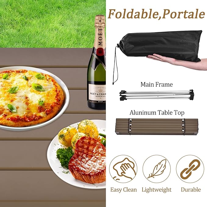 Grope Small Folding Camping Table with Aluminum Table Top, Beach Table for Sand with Carrying Bag,Prefect for Outdoor,Picnic,BBQ,Cooking,Festival