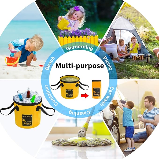 AUTODECO Collapsible Bucket 5 Gallon Container Folding Water Bucket Portable Wash Basin 20L