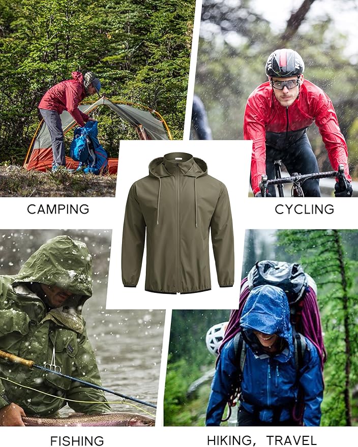 COOFANDY Men's Packable Rain Jacket Lightweight Waterproof Raincoat with Hood Travel Hiking Golf Windbreaker