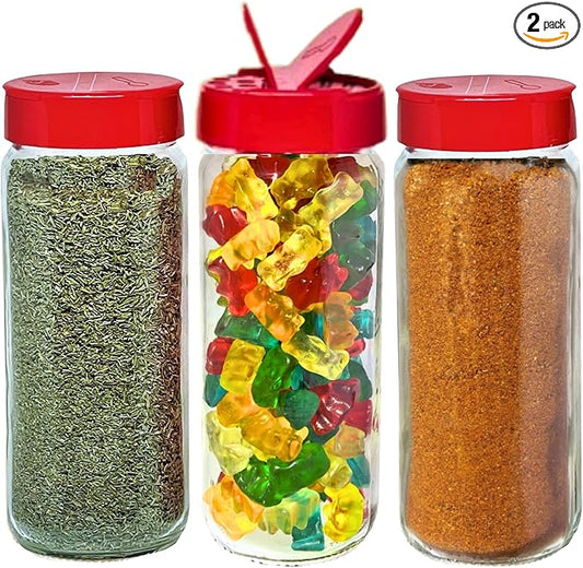 JARMING COLLECTIONS Glass Spice Jars with Shaker Lids - Spice Jars 16 oz for Food Storage, Spice Containers for Kitchen Organization, Organizing Bottles for Spices (Red - Set of 3)