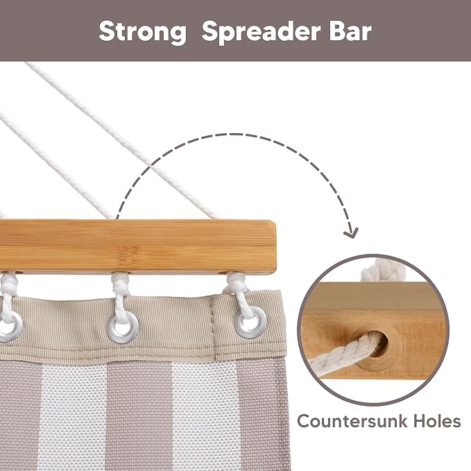 SUNCREAT Double Hammock with Stand Included, Outdoor Portable Hammock with Stand, Light Gray Stripes