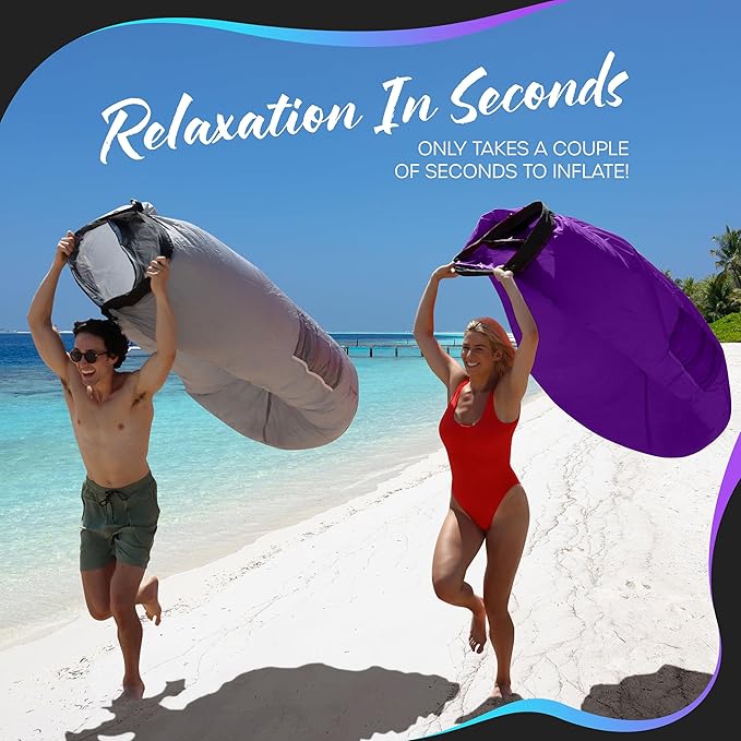 Nevlers Inflatable Lounger | 210T Polyester Inflatable Chair | No-Pump Blow Up Couch | Camping Couch Air Sofa Bed w/ 450 lbs. Cap., Pockets & Matching Bag | Use as Inflatable Couch for Adults & Kids