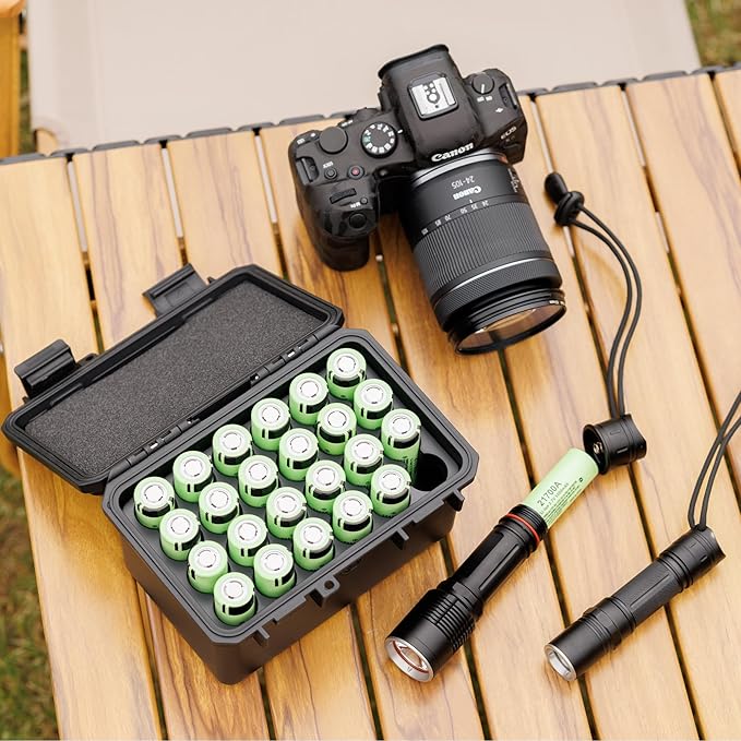 KIWIFOTOS 24 Slots 21700/20700 Battery Storage Case IP67 Waterproof Hard Case Batteries Caddy Organizer Holder for Household & Outdoor Camping (Battery Not Included)