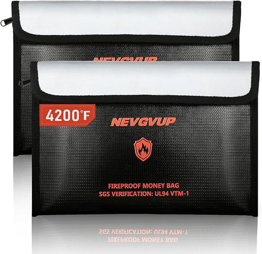 4200°F Fireproof Money Bag - Upgraded Heat Insulated, 9.8 x 6.5" Small Fireproof Document Bags with Waterproof Zipper, fire Water Proof Safe Pouch Set for Valuables, Fireproof Edging, Fire Bag 2packs