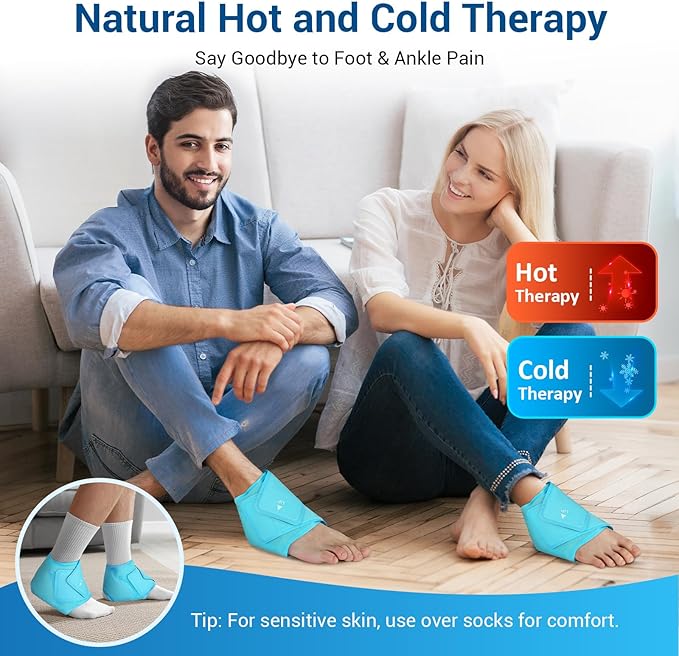 Comfytemp Extra Large Ankle Ice Pack Wrap, Reusable Gel Pack Hot Cold Compress for Plantar Fasciitis, Foot Pain Relief, Injuries, Achilles Tendonitis, Sprained Ankle, Swelling, Get Well Gift, 2 Pcs