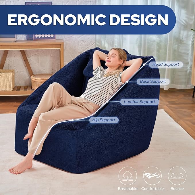 HABUTWAY Inflatable Bean Bag Chairs for Adult Blow up Chair Portable Inflatable Bean Bag Couch w/Electric Air Pump,Handle & Side Pocket for Movie Night Reading Gaming Living Room - Dark Blue