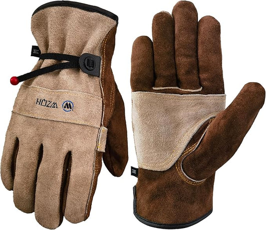 Leather Work Gloves for Men or Women. Small Glove for Gardening, Tig/Mig Welding, Construction, Chainsaw, Farm, Ranch, etc. Cowhide, Cotton Lined, Utility, Firm Grip, Durable. Coffee-grey S
