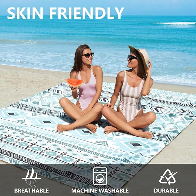 Beach Blanket Waterproof Sandproof Extra Large Beach Mat 79" X 83"/120"x108"for 1-8 Adults Quick Drying Durable Outdoor Picnic Mat for Beach Travel Camping Hiking