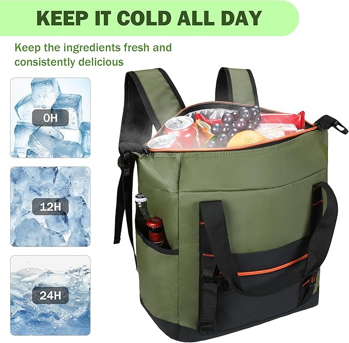 Tirrinia Cooler Backpack Waterproof Insulated for Men & Women,36 Cans Soft Leakproof Cooler Backpack, Portable Cooler for Camping, Beach, Fishing, Picnic, Travel, Outdoor