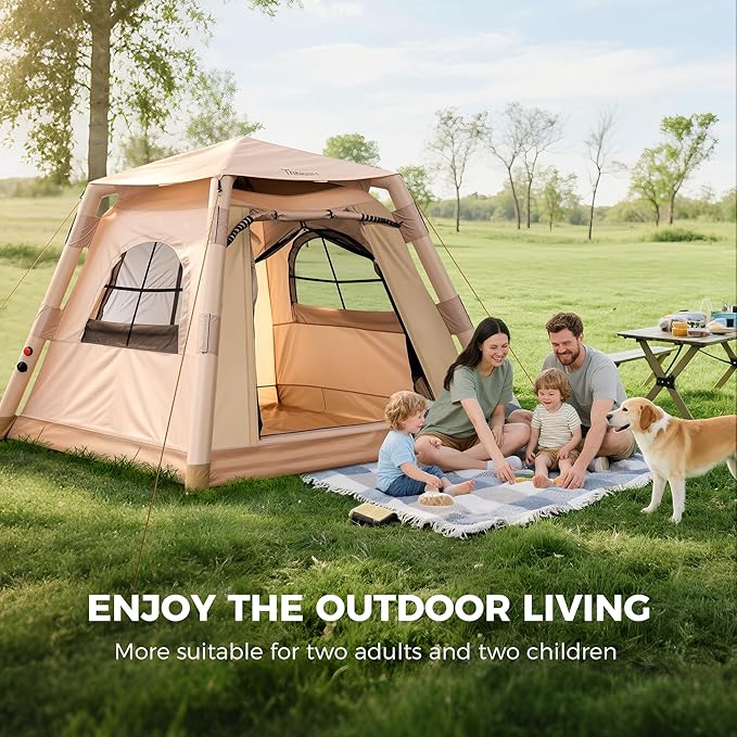 Inflatable Tents for Camping 2/4 Person, Easy Set Up Camping Tent with Automatic & Manual Pump, Waterproof Blow Up Tent for Family Outdoor