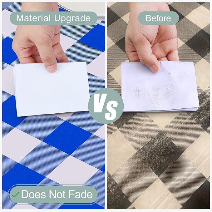 misaya Square Waterproof Vinyl Table Cloth, Buffalo Flannel Backed Tablecloth, Wipeable Plastic Table Cover for Seaside, Picnic, Outdoor (60" x 60", White and Blue)