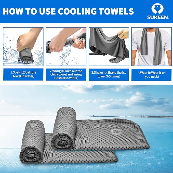 Sukeen 12pack Cooling Towel (40"x12") Bulk Ice Towel,Soft Breathable Chilly Towel,Microfiber Towel for Yoga,Sport,Running,Gym,Workout,Camping,Fitness,Workout & More Activities