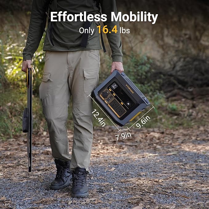 VTOMAN FlashSpeed 600 Portable Power Station with 110W Solar Panel - 499Wh/600W(1200W Peak) Solar Generator with LiFePO4 Battery, 100W USB-C, 60 Min Fast Charging 0-80% for Camping, Fishing, RVs