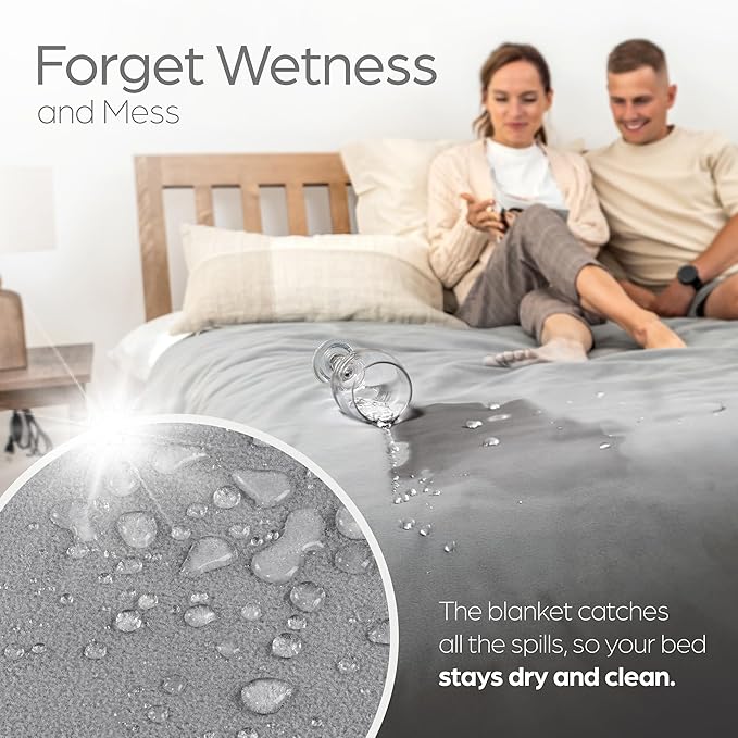 Waterproof Blanket Large – No Mess Soft and Cozy Waterproof Throw Blanket Against Accidents, Spill & Stain Proof Easy to Clean Splash Blanket Cover, Reversible Grey 80”x90”