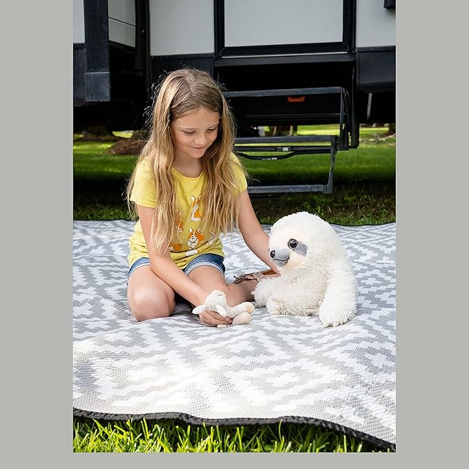 Premium Outdoor RV Patio mat Sizes 8' x 12', 8' x 16', 8' x 20', Made from 100% Recycled Plastic for Tents, Decks, Campers, and Beach – with Durable Carry Bag (8x12, Grey Diamond)