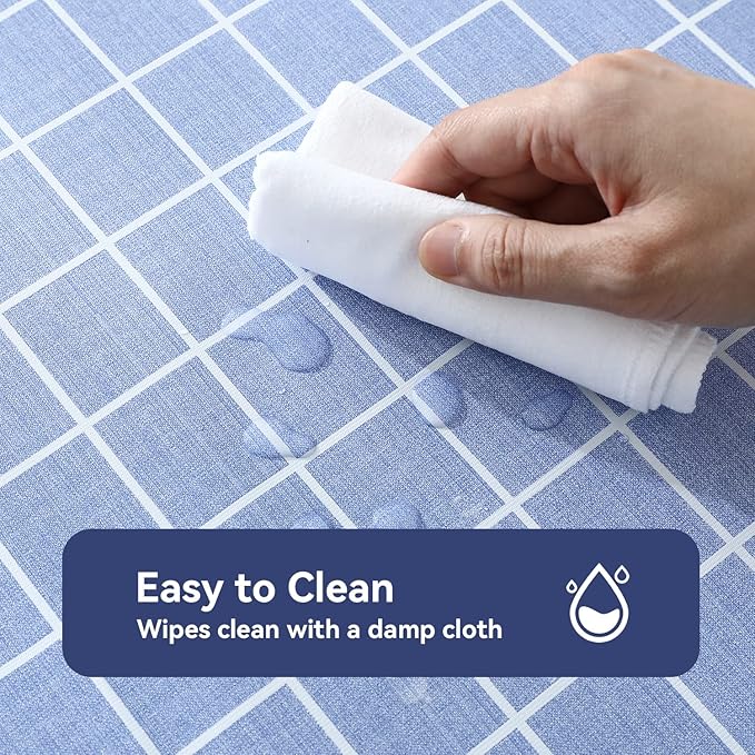 Romanstile Square Plastic Tablecloth, 100% Waterproof Oil-Proof Checkered PVC Table Cloths, Heavy Duty Vinyl Table Covers for Dining, Camping, Picnic, Outdoor - 54 x 54 Inch, Blue