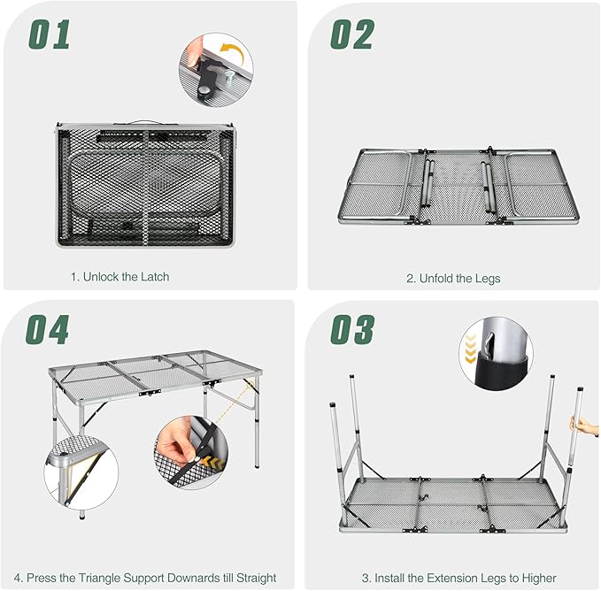 RedSwing Portable Grill Table for Outside, Aluminum Folding Grill Stand Table for Outdoor Camping Picnic BBQ, Lightweight Adjustable Height, (48"x24"x15"/28" Sliver)