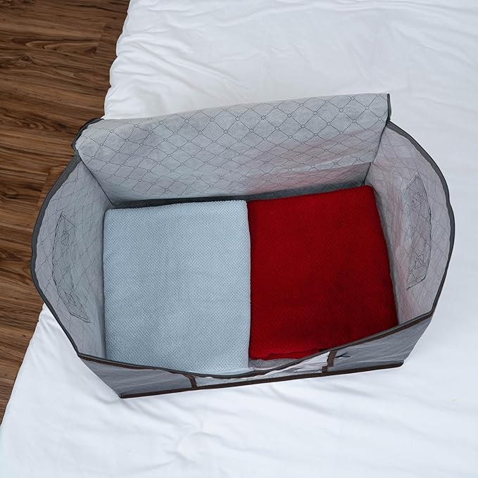 VENO 3 Pack Oversize Clothes Storage Bag Organizer with Reinforced Handle Thick Fabric for Comforters, Blankets, Bedding, Foldable with Sturdy Zipper, Clear Window, Grey, Reusable (34 Gallon)