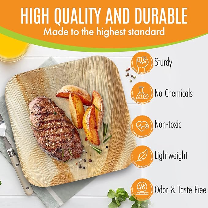 Raj Palm Leaf Bulk Plates like Bamboo plates Disposable, Decorative Compostable Tableware for wedding, Lunch, Dinner, Birthday, Camping, Outdoor (6" 400 | 5 Cases I 2000 Pack))