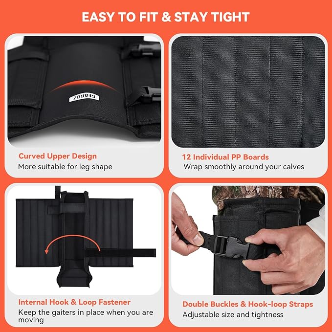 Snake Gaiters Snake Chaps, Waterproof Lower Legs Snake Guards, Snake Bite Protective Gaiters, Anti-Snake Gaiters for Men/Women, Adjustable Size for Hunting/Hiking/Farm Working