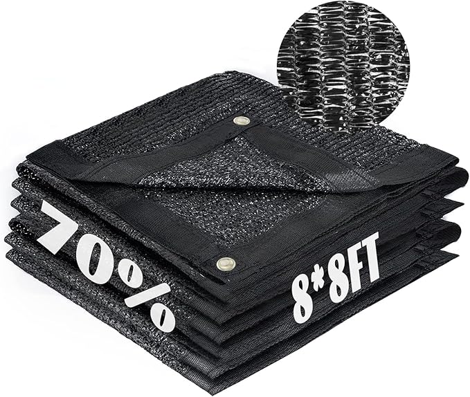 Cool Area 70% Sun Shade Cloth Mesh Tarp with Grommets for Plant Cover 8x8ft Patio Canopy Garden Pergola Greenhouse Car Barn Kennel Black