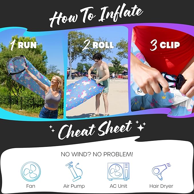 Nevlers Inflatable Lounger | 210T Polyester Inflatable Chair | No-Pump Blow Up Couch | Camping Couch Air Sofa Bed w/ 450 lbs. Cap., Pockets & Matching Bag | Use as Inflatable Couch for Adults & Kids