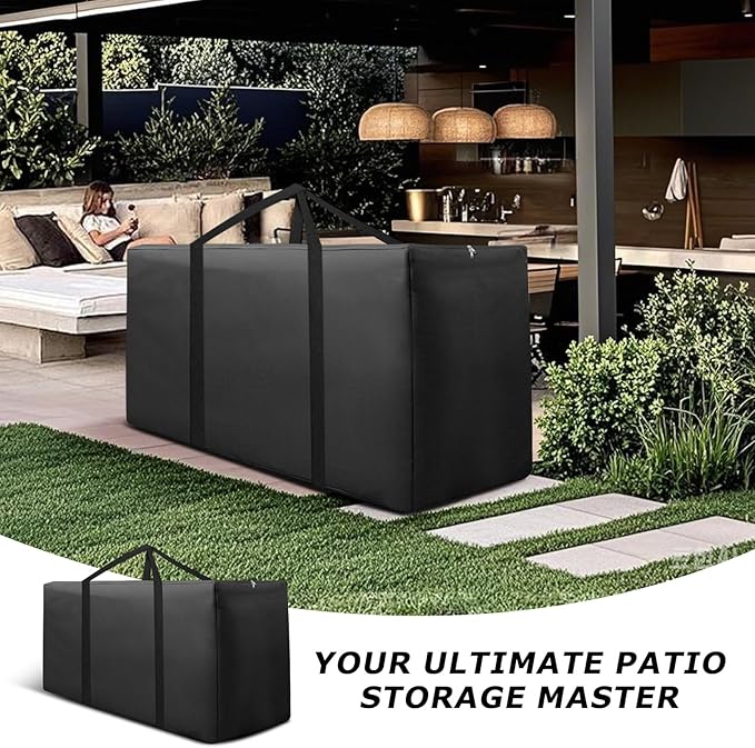 Extra Large Patio Outdoor Cushion Storage Bag Waterproof 68" L x 30" W x 20" H Outdoor Cushion Furniture Storage Bag with Handle and Protective Zipper (Black, 1 Pack)