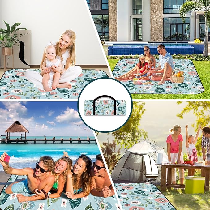 80"x60" Waterproof Picnic Blanket Large Outdoor Camping Blanket Foldable Picnic Camping Blanket Thicker Machine Washable Picnic Mat Portable Wearable for Picnics, Camping