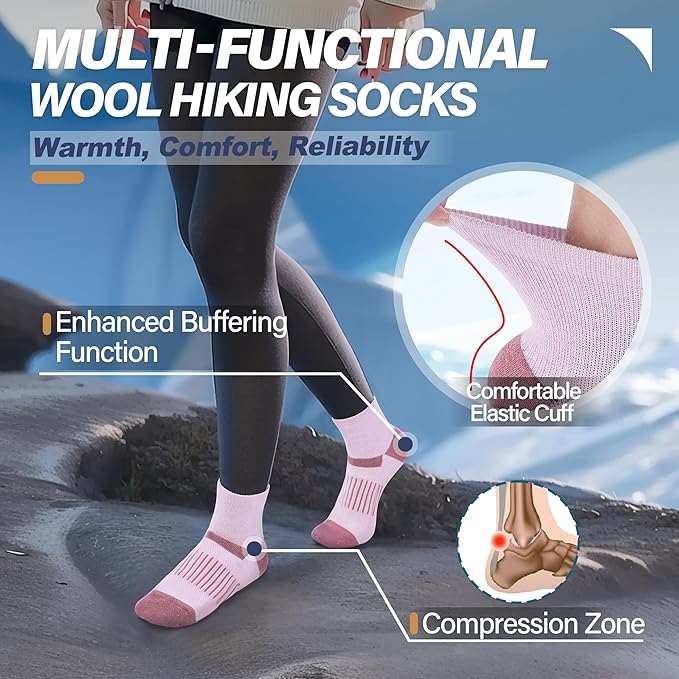 6 Pairs Merino Wool Ankle Running Hiking Socks Compression Support Breathable Thick Cushion No Show Socks for Women Men