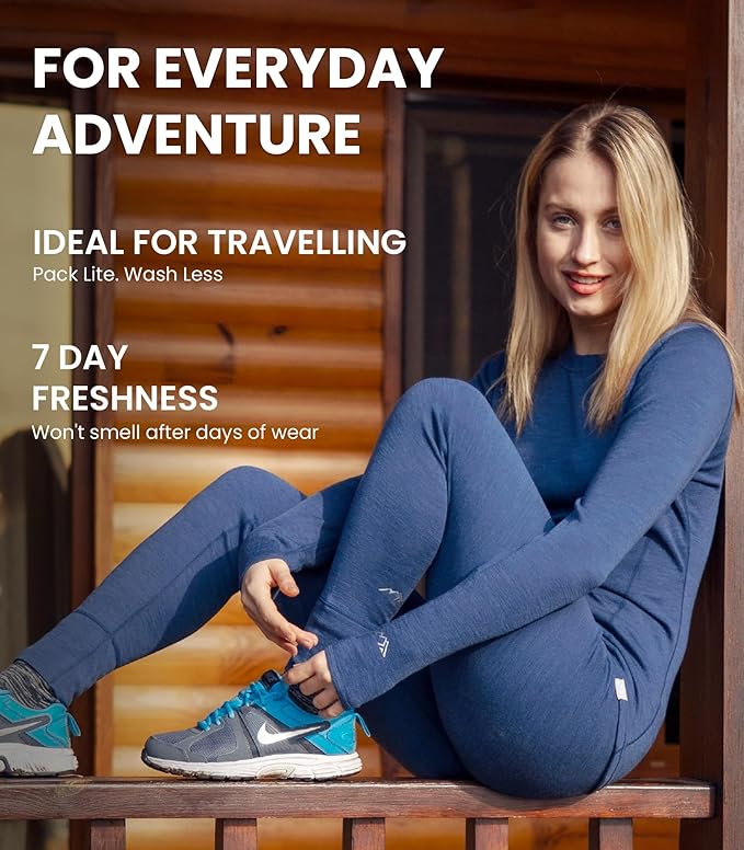 Merino.tech Merino Wool Base Layer Women Set - Heavyweight, Lite, Midweight Merino Thermal Underwear For Women Top, Bottom