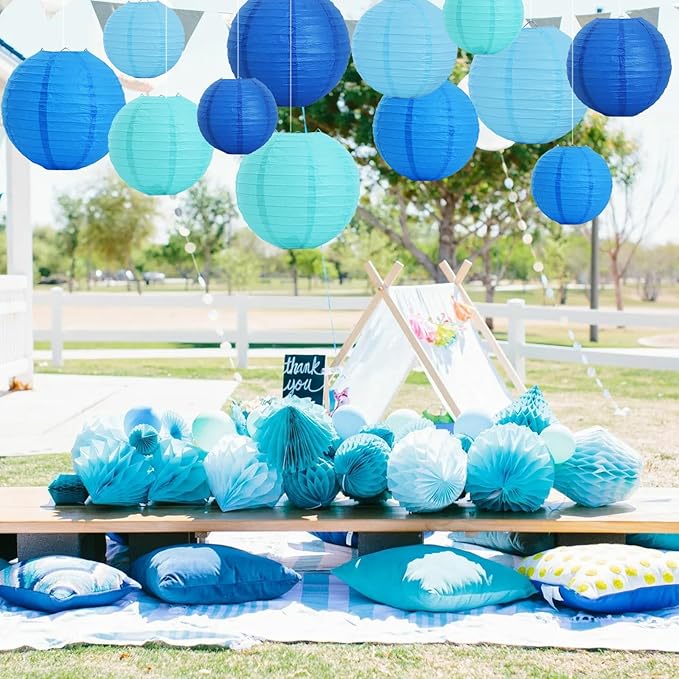 BEISHIDA 16 Pcs Sea Mix Paper Lanterns,Hanging Decorative Chinese Japanese Round Paper Lantern Lamp for Birthday Wedding Baby Bride Shower Home Party Decoration