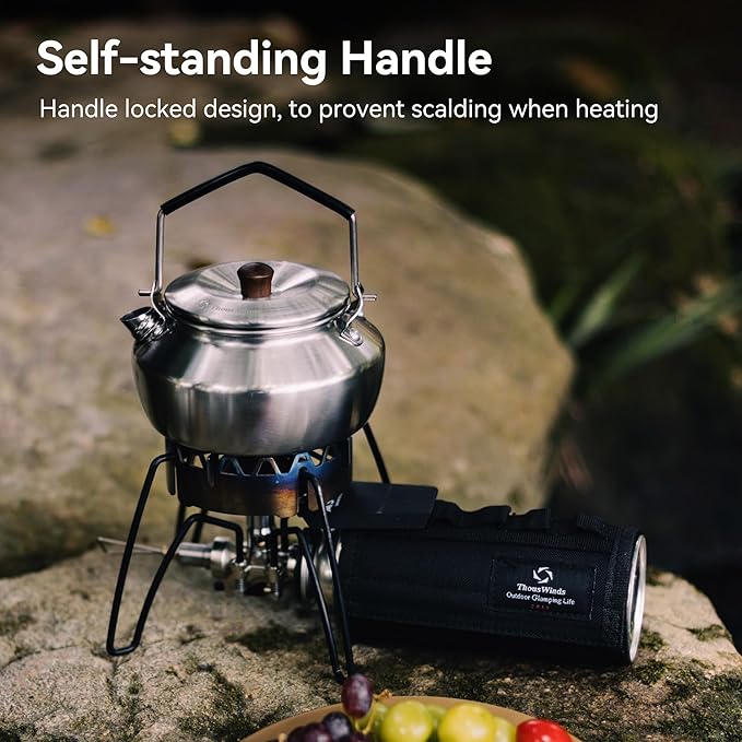 0.6L Camping Kettle, Portable Camp Tea Coffee Pot, Lightweight Stainless Steel Teapot, Fast Heating Boiling Water, for Outdoor Campfire Hiking Camping Picnic