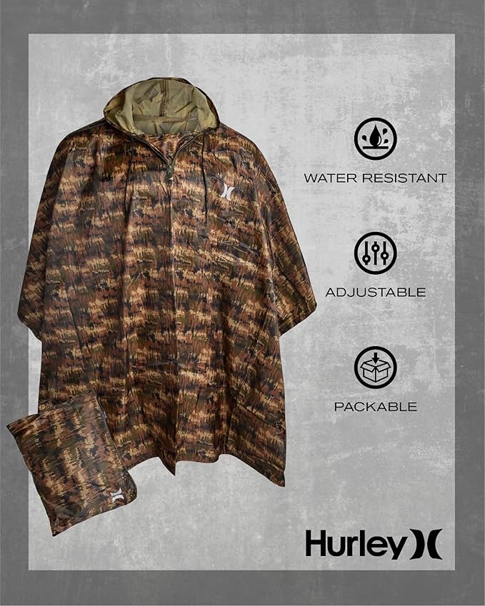 Hurley Ponchos Adult - Waterproof Rain Ponchos for Adults, Lightweight Packable Rain Poncho for Hiking, Camping & Emergency