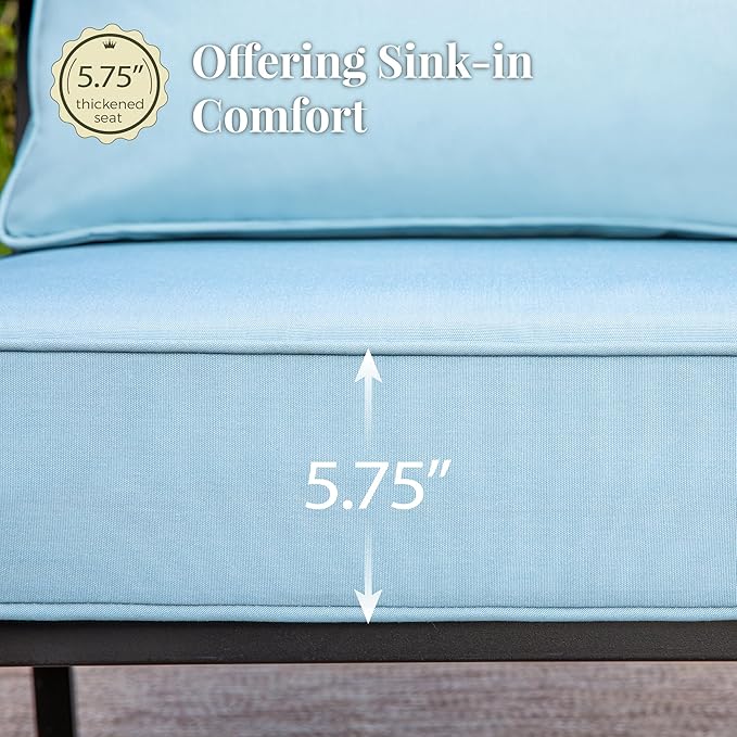 Patio Furniture Set with Fire Pit Table, 5 Pcs Metal Outdoor Conversation Set, 4 Swivel Chairs with 5.75" Extra Thick Cushion and 28" Fire Pit Table for Backyard Deck, Blue