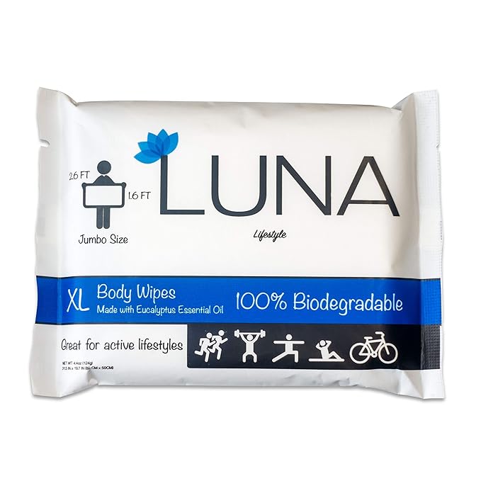 XL Wet Wipe Cleansing Body Wipes All Natural - 3 Pack Individual Pouches - Gentle & Unscented - No Rinse Bathing and Shower Wipe - Great for After Workout, Camping, Travel, Yoga, Gym