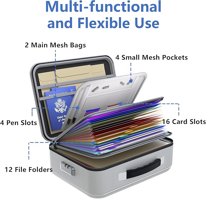 TIGERKING Fireproof Document Box Hard Shell, Fire Proof File Box for Documents with Combination Lock, File Safe Boxs Fireproof Waterproof with Handle, Durable Organizer for Home Office Storage - Grey