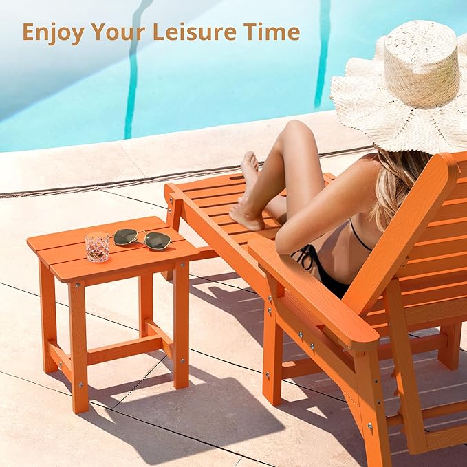 LUE BONA Outdoor Side Table, HDPS Small Outdoor Table, Adirondack Side Table, Outside End Table for Patio, Porch, Deck, Pool, Weather Resistant/Easy Maintenance/Indoor or Outdoor Use, Orange