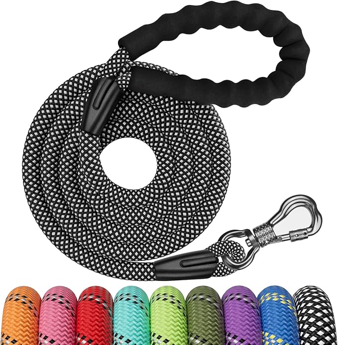 NTR 5FT Strong Dog Leash, Black Rope Leash with Swivel Lockable Hook and Comfortable Padded Handle, Cat Puppy Lead for Small Medium Large Dogs Training, Playing, Camping,or Backyard, 5ft*1/3''