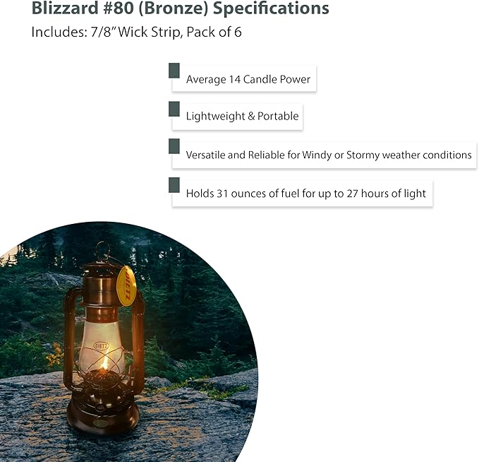Light of Mine - Dietz #80 Blizzard Oil Lantern with 7/8" Replacement Wick Strips (Bronze)